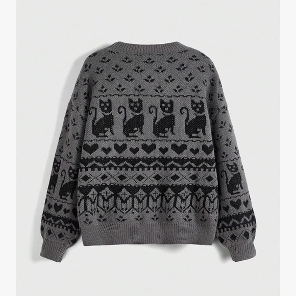 Cat print gray sweater crewneck - Picture 2 of 2